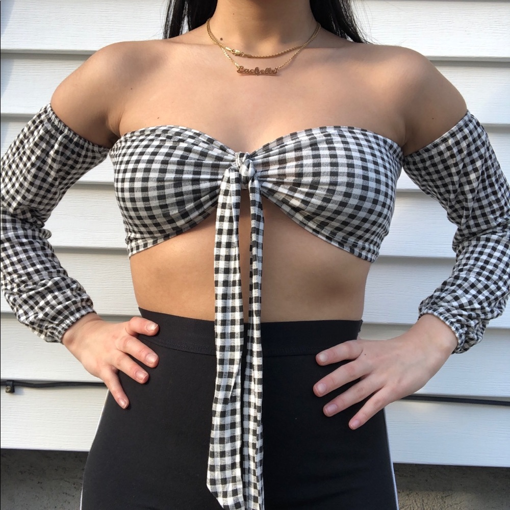 Pretty Little Thing Gingham Tie Front Crop Top
